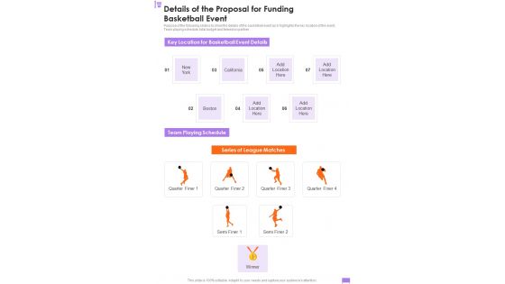 Details Of The Proposal For Funding Basketball Event One Pager Sample Example Document