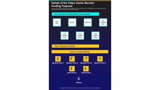 Details Of The Video Game Elevator Funding Proposal One Pager Sample Example Document