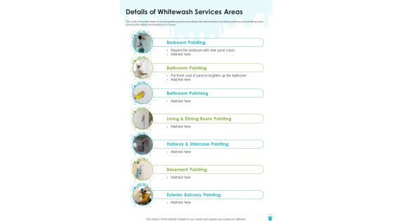 Details Of Whitewash Services Areas One Pager Sample Example Document