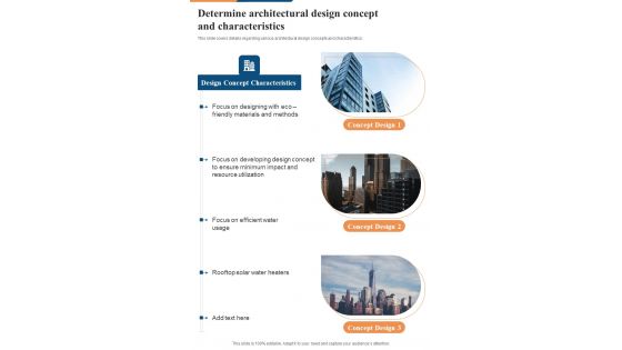 Determine Architectural Design Concept And Characteristics One Pager Sample Example Document Determine Architectural Design Concept And Characteristics One Pager Sample Example Document