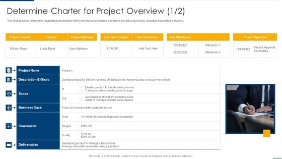 Determine Charter For Project Overview Project Organizing Playbook Template PDF