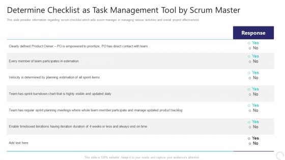 Determine Checklist As Task Management Tool By Scrum Master Formats PDF