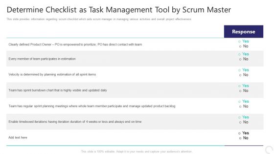 Determine Checklist As Task Management Tool By Scrum Master Formats PDF Determine Checklist As Task Management Tool By Scrum Master Formats PDF
