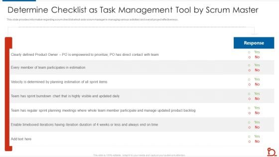 Determine Checklist As Task Management Tool By Scrum Master Template PDF