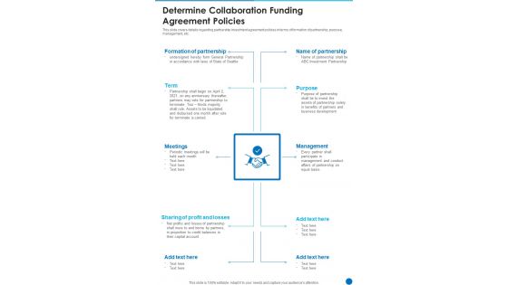 Determine Collaboration Funding Agreement Policies One Pager Sample Example Document