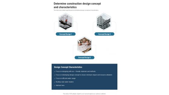 Determine Construction Design Concept And Characteristics One Pager Sample Example Document Determine Construction Design Concept And Characteristics One Pager Sample Example Document