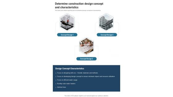 Determine Construction Design Concept And Characteristics One Pager Sample Example Document