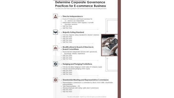 Determine Corporate Governance Practices For E Commerce Business One Pager Documents