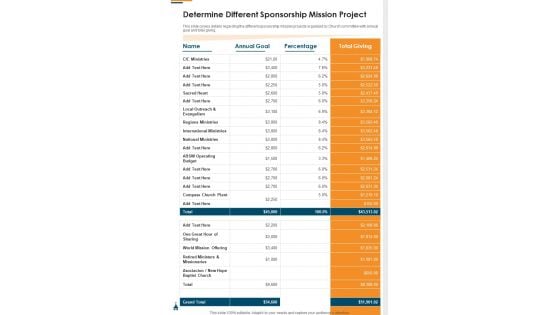 Determine Different Sponsorship Mission Project One Pager Documents