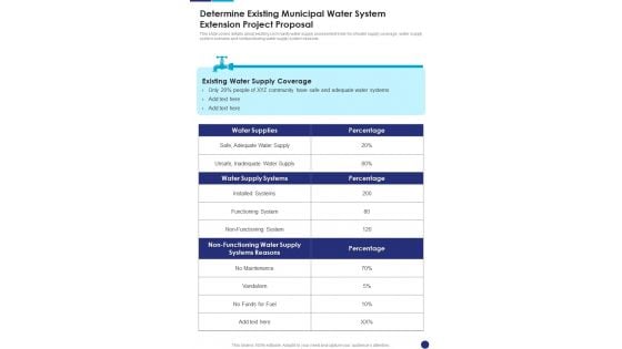 Determine Existing Municipal Water System Extension Project Proposal One Pager Sample Example Document