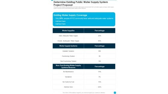 Determine Existing Public Water Supply System Project Proposal One Pager Sample Example Document