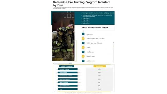 Determine Fire Training Program Initiated By Firm One Pager Documents