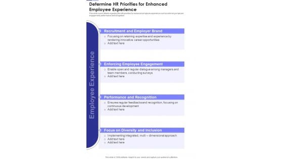 Determine HR Priorities For Enhanced Employee Experience One Pager Documents