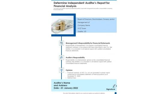 Determine Independent Auditors Report For Financial Analysis Template 157 One Pager Documents