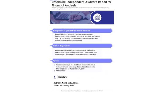 Determine Independent Auditors Report For Financial Analysis Template 219 One Pager Documents