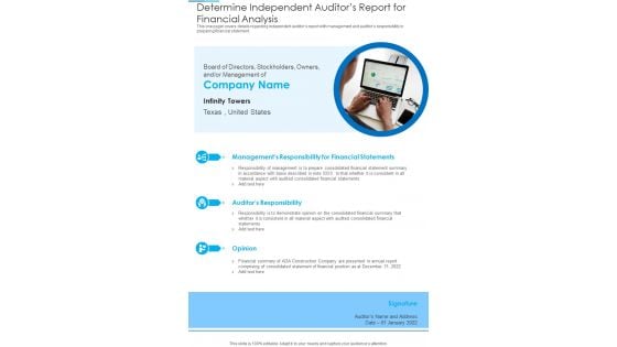 Determine Independent Auditors Report For Financial Analysis Template 305 One Pager Documents Determine Independent Auditors Report For Financial Analysis Template 305 One Pager Documents