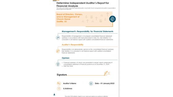 Determine Independent Auditors Report For Financial Analysis Template 359 One Pager Documents