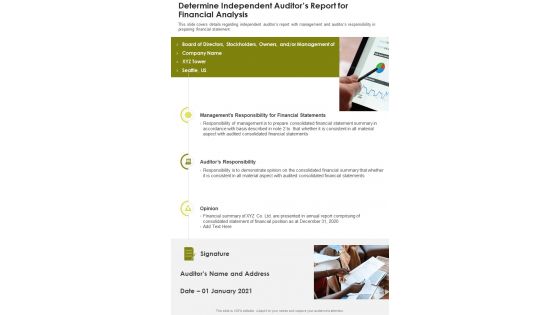 Determine Independent Auditors Report For Financial Analysis Template 40 One Pager Documents Determine Independent Auditors Report For Financial Analysis Template 40 One Pager Documents