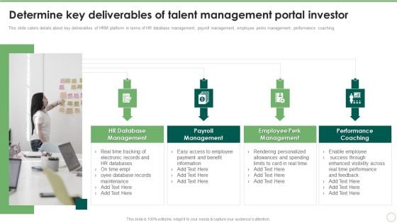 Determine Key Deliverables Of Talent Management Portal Investor Introduction PDF