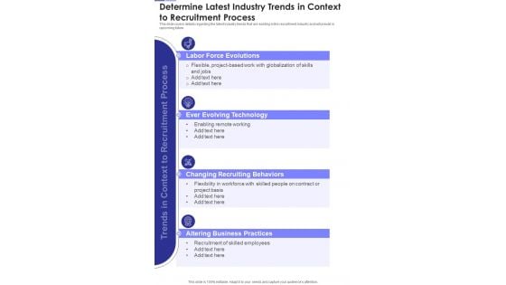 Determine Latest Industry Trends In Context To Recruitment Process One Pager Documents