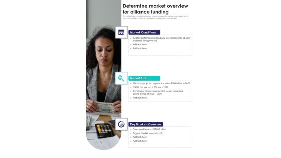 Determine Market Overview For Alliance Funding One Pager Sample Example Document