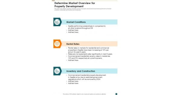 Determine Market Overview For Property Development One Pager Sample Example Document