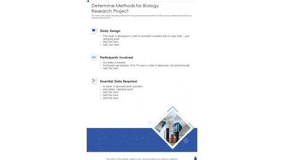 Determine Methods For Biology Research Project One Pager Sample Example Document