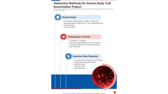 Determine Methods For Human Body Cell Examination Project One Pager Sample Example Document