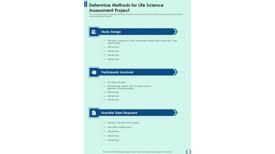 Determine Methods For Life Science Assessment Project One Pager Sample Example Document