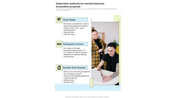 Determine Methods For Mental Behavior Evaluation Proposal One Pager Sample Example Document