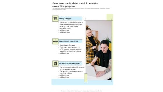 Determine Methods For Mental Behavior Evaluation Proposal One Pager Sample Example Document Determine Methods For Mental Behavior Evaluation Proposal One Pager Sample Example Document