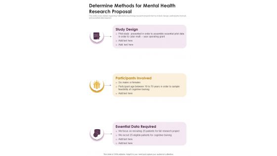 Determine Methods For Mental Health Research Proposal One Pager Sample Example Document