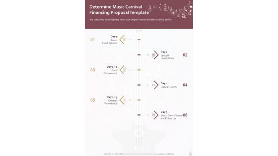 Determine Music Carnival Financing Proposal Template One Pager Sample Example Document