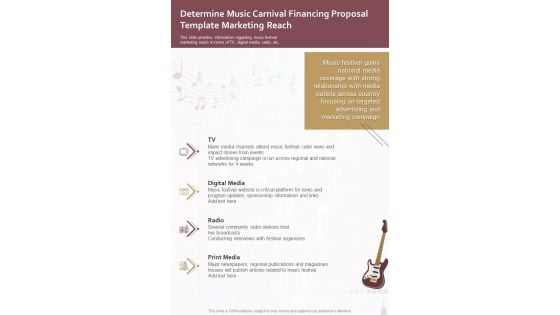 Determine Music Carnival Financing Template Marketing Reach One Pager Sample Example Document