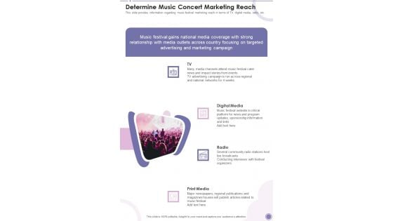 Determine Music Concert Marketing Reach One Pager Sample Example Document