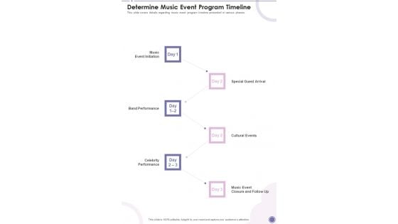 Determine Music Event Program Timeline One Pager Sample Example Document