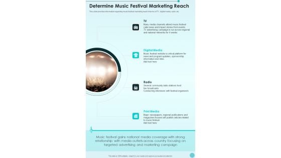 Determine Music Festival Marketing Reach One Pager Sample Example Document