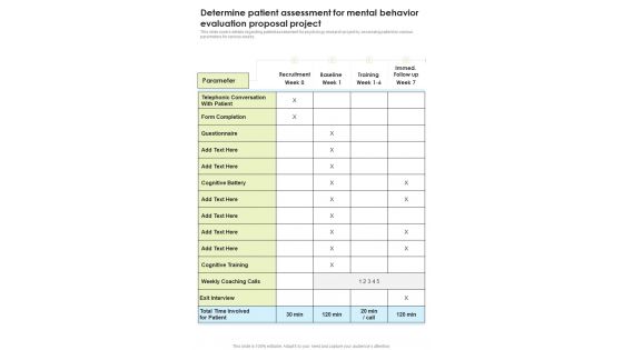 Determine Patient Assessment For Mental Behavior Evaluation Project One Pager Sample Example Document Determine Patient Assessment For Mental Behavior Evaluation Project One Pager Sample Example Document