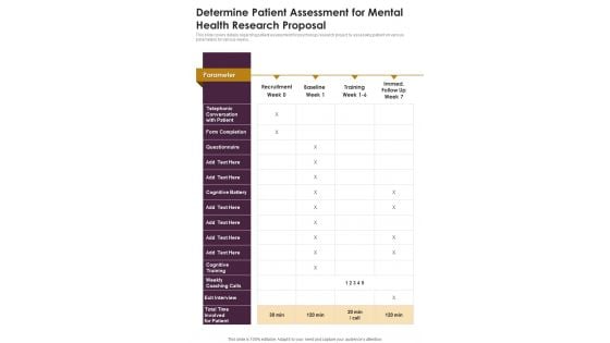 Determine Patient Assessment For Mental Health Research Proposal One Pager Sample Example Document Determine Patient Assessment For Mental Health Research Proposal One Pager Sample Example Document