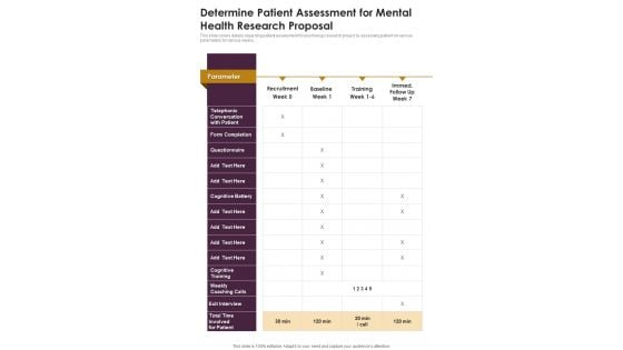 Determine Patient Assessment For Mental Health Research Proposal One Pager Sample Example Document