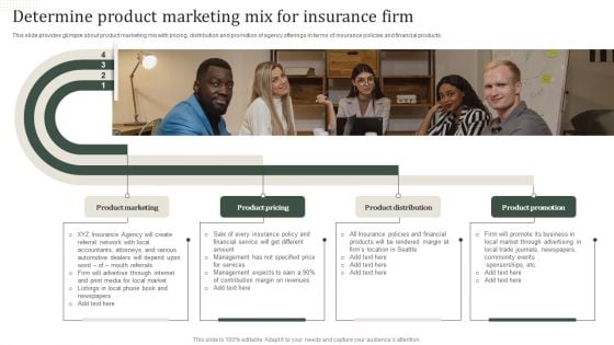 Determine Product Marketing Mix For Insurance Firm Slides PDF