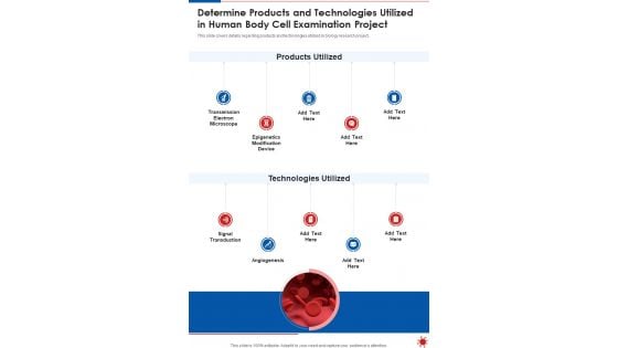 Determine Products And Technologies Utilized In Human Body Cell Examination Project One Pager Sample Example Document Determine Products And Technologies Utilized In Human Body Cell Examination Project One Pager Sample Example Document