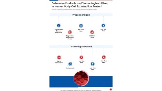 Determine Products And Technologies Utilized In Human Body Cell Examination Project One Pager Sample Example Document