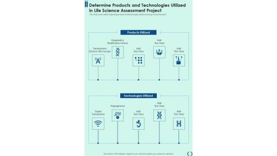 Determine Products And Technologies Utilized In Life Science Assessment Project One Pager Sample Example Document