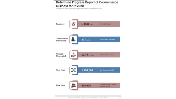 Determine Progress Report Of Ecommerce Business For FY2020 One Pager Documents