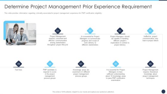 Determine Project Management Prior Experience Requirement Ppt Infographics Background Image PDF