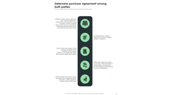 Determine Purchase Agreement Among Both Parties Business Purchase One Pager Sample Example Document