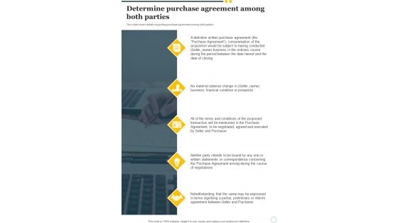 Determine Purchase Agreement Among Both Parties One Pager Sample Example Document