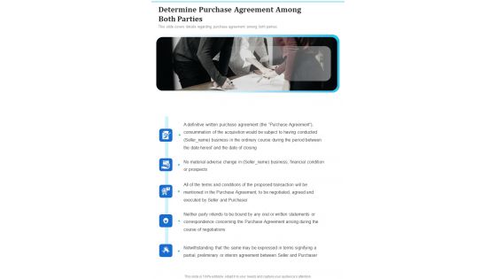 Determine Purchase Agreement Business Acquisition Proposal One Pager Sample Example Document