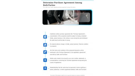Determine Purchase Agreement Business Acquisition Proposal One Pager Sample Example Document Determine Purchase Agreement Business Acquisition Proposal One Pager Sample Example Document